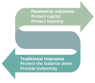 Infographic about the differences in traditional insurance and parametric solution.